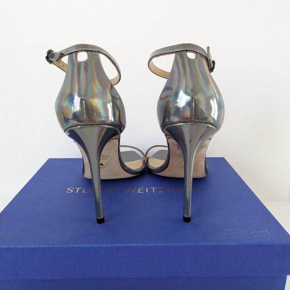 Stuart Weitzman Metallic Gunmetal NUDISTCURVE Sandal Size 10 - Picture 2 of 9
